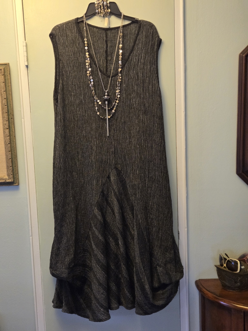 Sleeveless High-Low A-Line Dress in Charcoal Gray